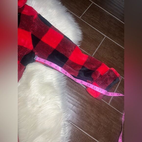 Victoria's Secret Pink Bling Plaid Fleece Hooded Robe Red/Black/Silver Dog XS - Picture 10 of 10